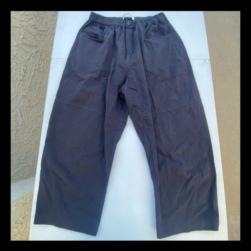 Roucha Pijet Pant Navy Elastic Waist Wide Leg Cotton Minimalist Size C Large